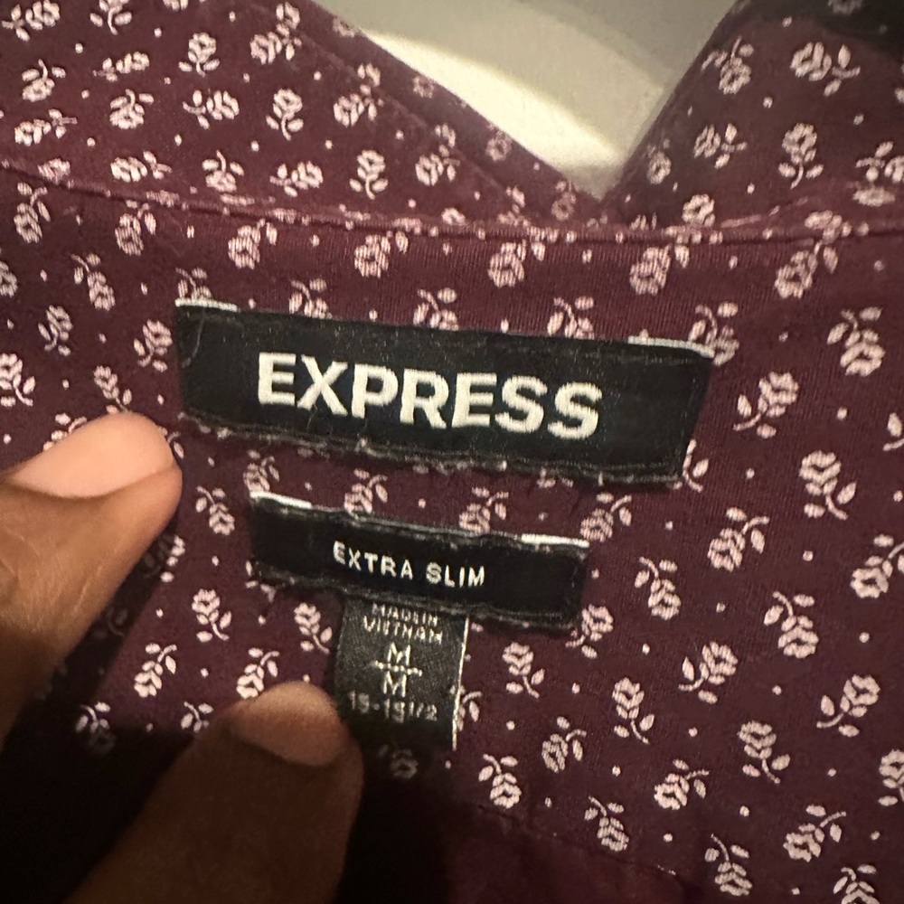 Express Burgundy Patterned Button-Up Shirt - Picture 4 of 5